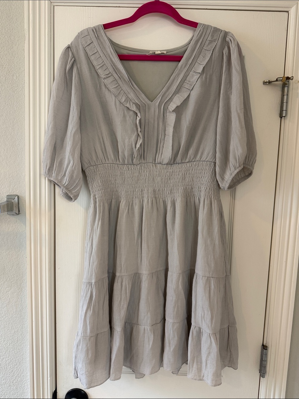 Light Gray Ruffle V-Neck Mini Dress